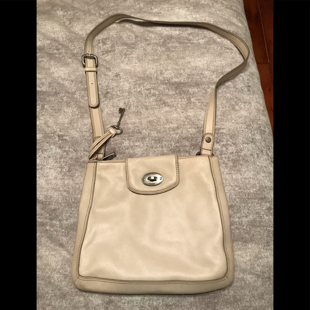 New Fossil Leather Pocketbook Handbag Beige/Cream